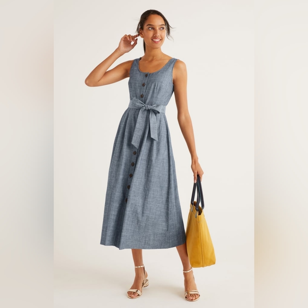 Boden Joanna Denim Chambray Belted Button Down Dress 4R